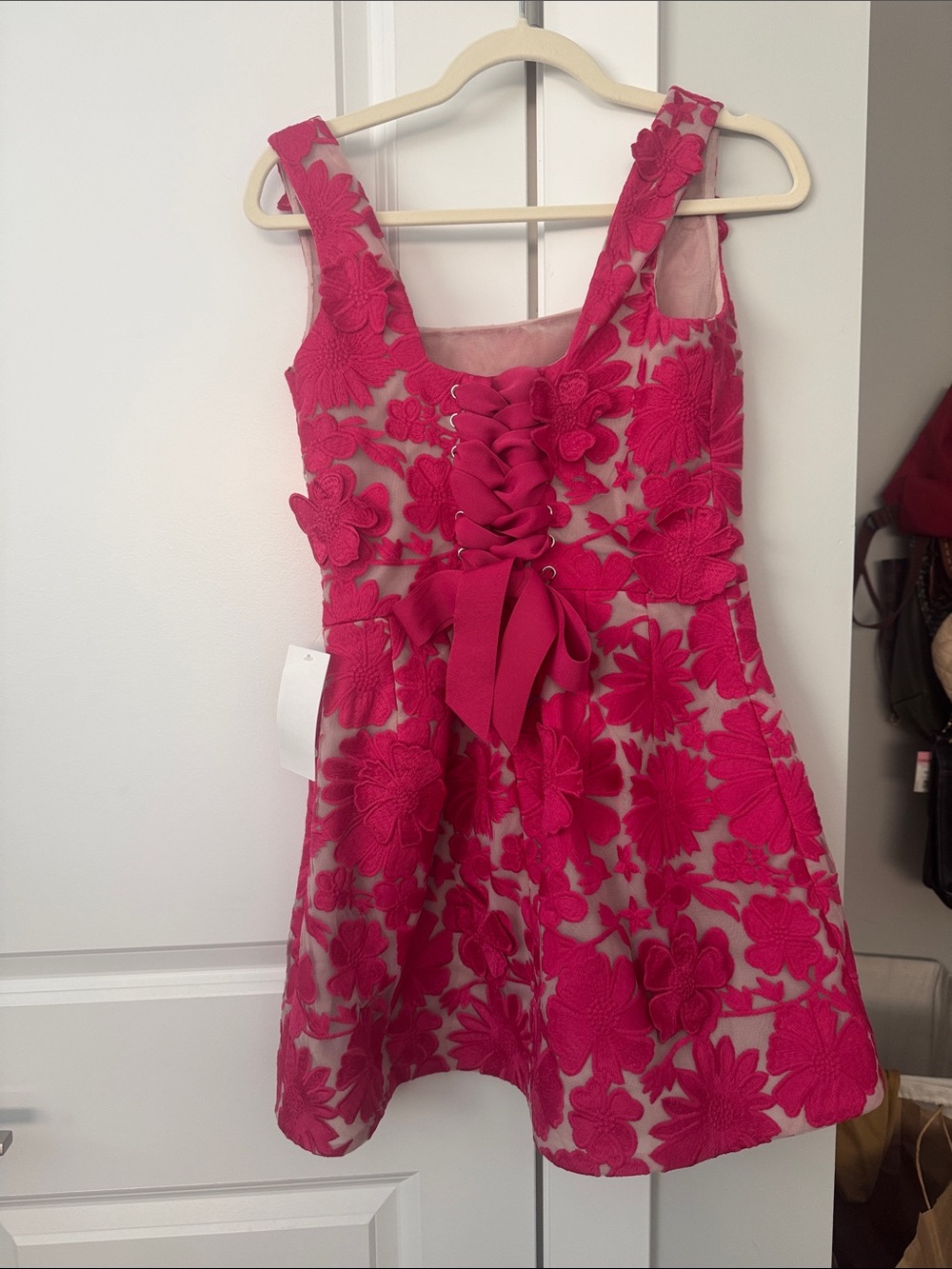 Helsi Belen Pink Floral Appliqué Mini Dress - Sleeveless Square Neck - Picture 5 of 5